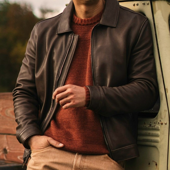 Vintage Other - Vintage Bernardo Men’s Espresso Brown Full-grain Leather Bomber Jacket MEDIUM